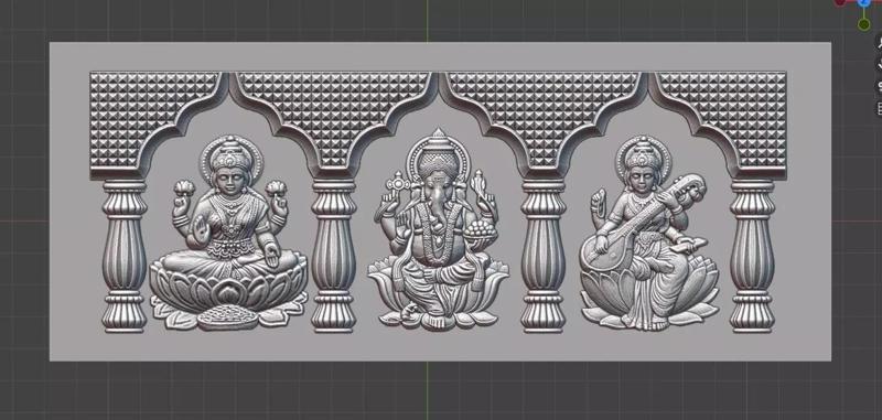 Laxmi Ganesh Saraswati Artcam bas relief for wood cnc