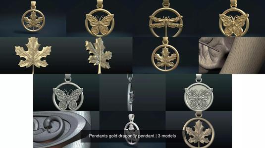 Pendants gold dragonfly pendant 3D Model Collection