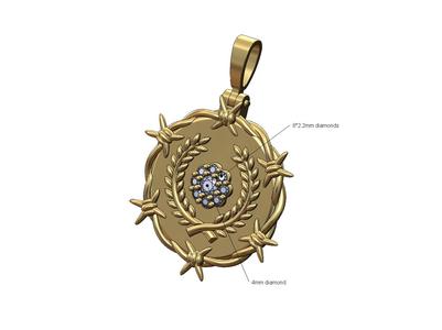 Diamond cluster bay leaves crown barbwire thornes pendant 3D print model