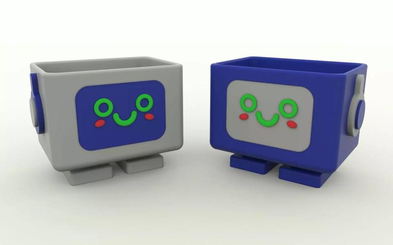 3D MODEL Cute Robot Flower Pot Planter pen pencil cup holder