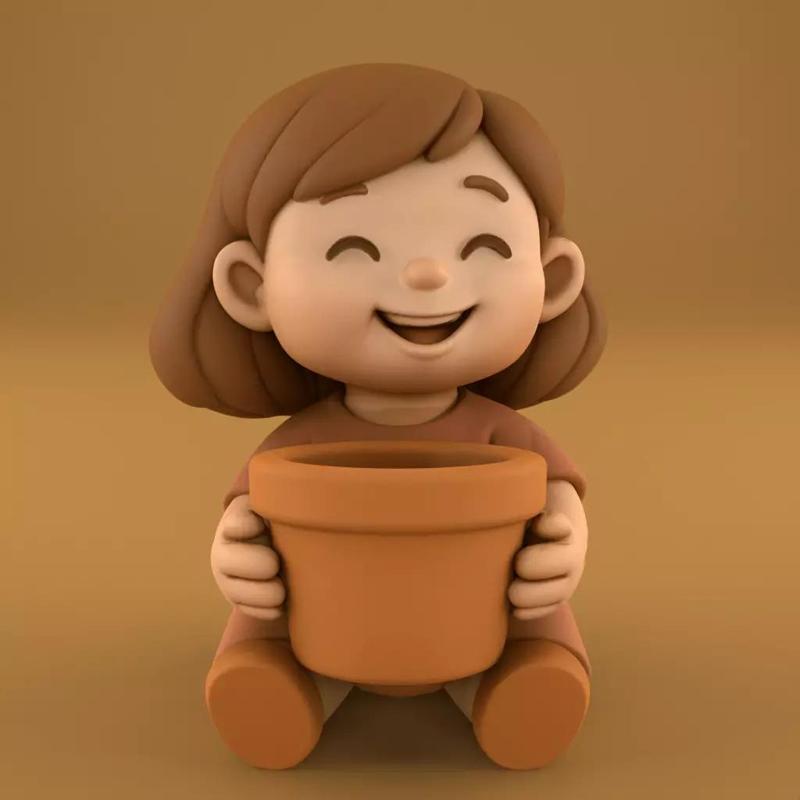Cute Happy Girl Planter Joyful Container Holder
