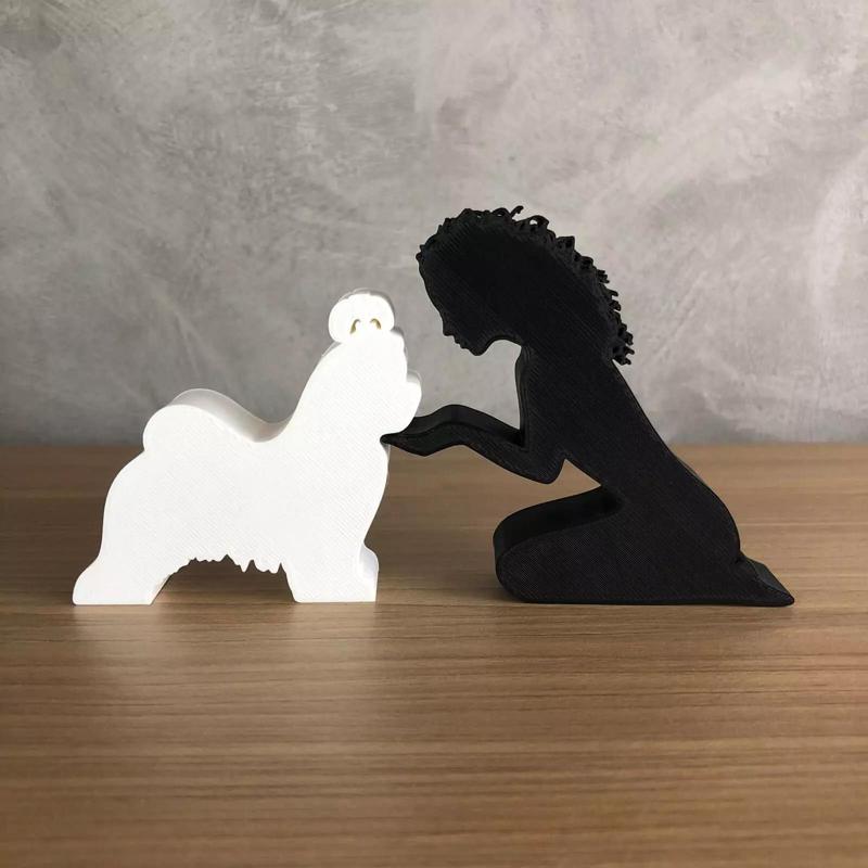 Girl and her lhasa apso -wavy hair- for 3D printer or laser cut