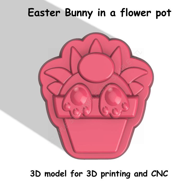 Easter Bunny in a flower pot Stl File