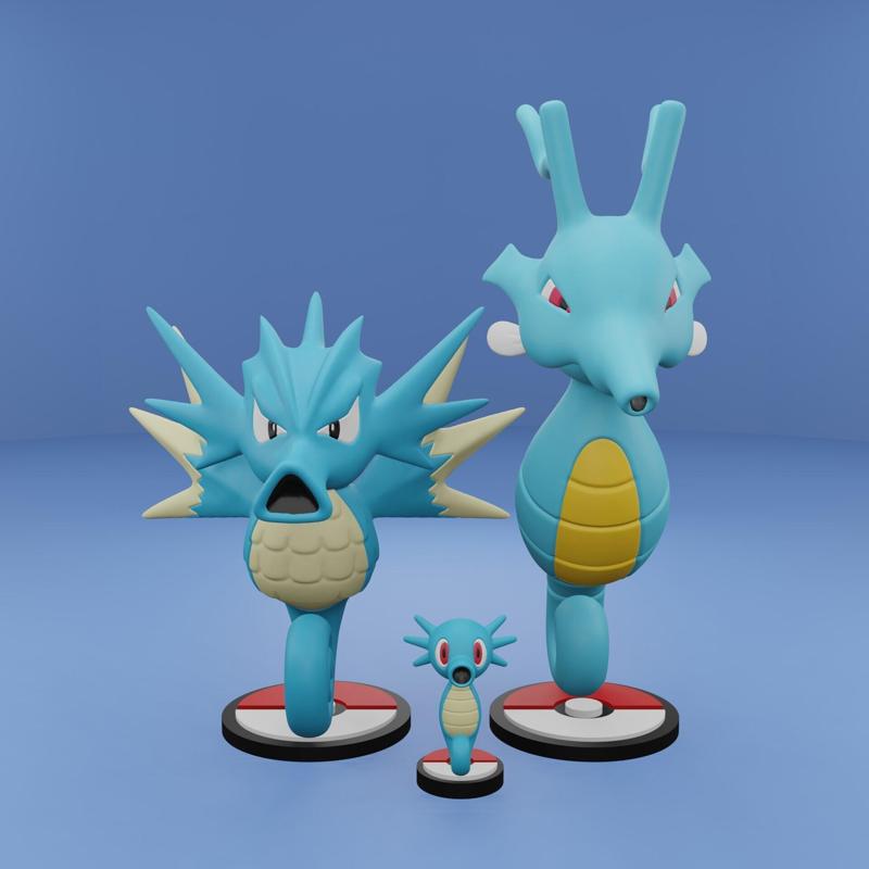 Pokemon No. 116, 117, 230 Horsea, Seadra, Kingdra