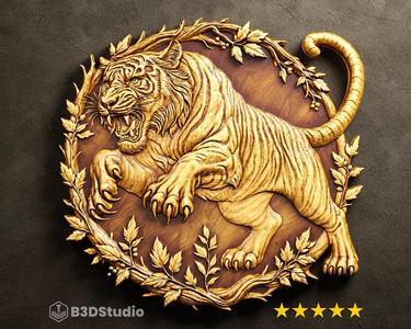 Tiger Relief High Detail 3D Model: CNC Laser & 3D Print STL File + 4K TIF Grayscale Image