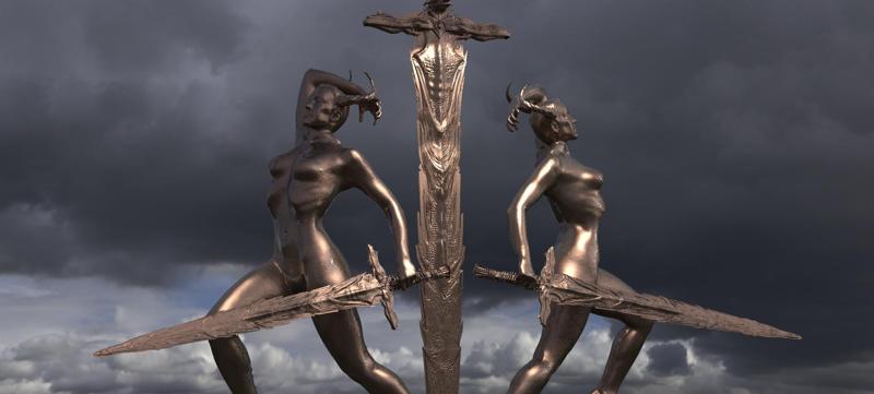 Lady of the lake baroque statues gold