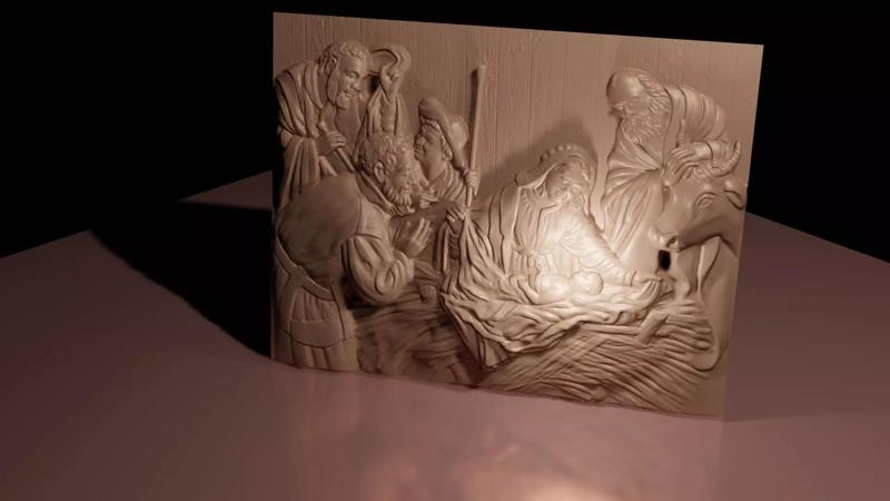 Christmas nativity on piece of wood