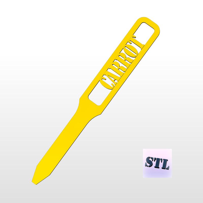 Carrot Plant stake, vegetable label, garden tags 3d model cnc files for wood. Herb stake, vegetable markers stl file 3d printing.