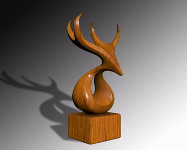 WALNUT DEER ABSTRACT SCULPTURE BUST
