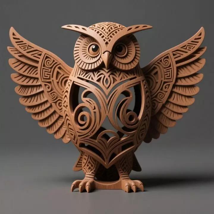 Hollow Tribal Owl Sculpture  Majestic Totem Style