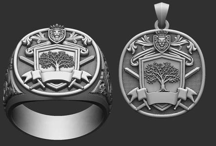 Coat of Arms Lion Tree - Brasao - Ring And Pendant