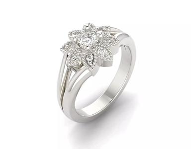 D-1027 diamond flower ring gold