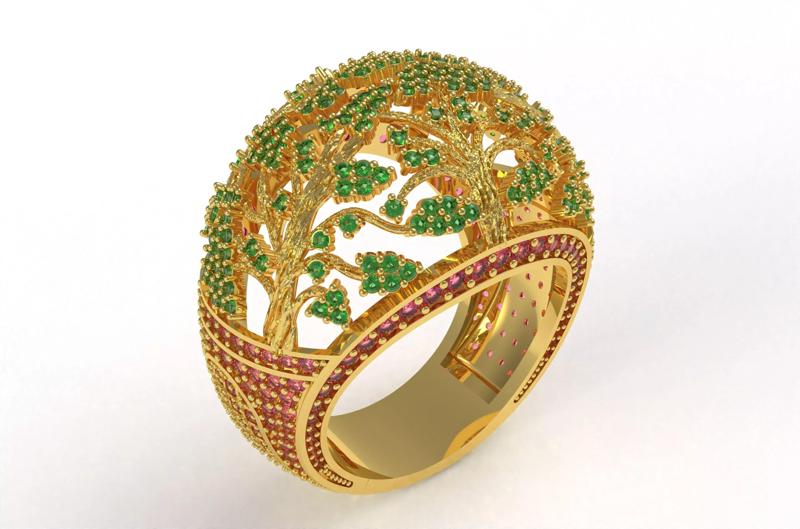 Colorful Diamond Tree Theme Hip Hop Ring