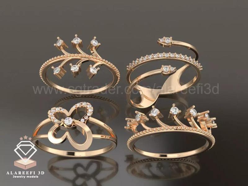 Collection No 5 - 32 Italian Rings Inlaid with gems