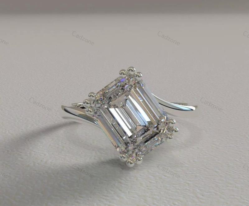 Classic Emerald-Cut Solitaire Engagement Ring - 3D Model