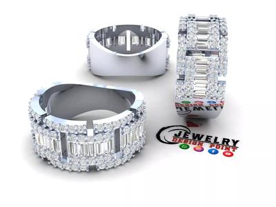 Custom Diamond Ring - Baguette with Round Diamond  Ring