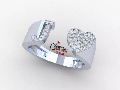 Custom Alphabet Heart Diamond Ring  AtoZ Love Ring Letters Ring