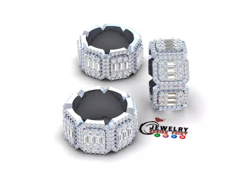 Custom Emerald Cluster Ring - Eternity Diamond Band