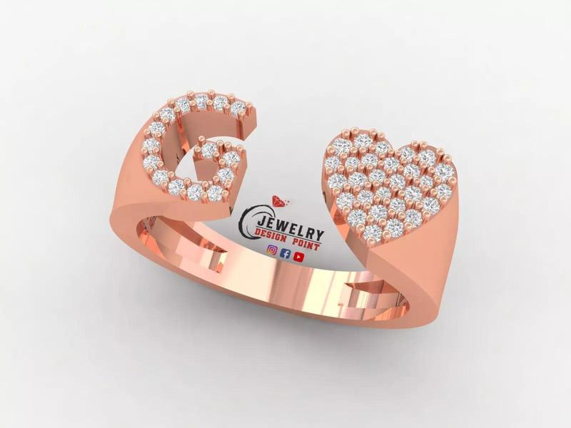 Custom Alphabet Heart Diamond Ring  AtoZ Love Ring Letters Ring
