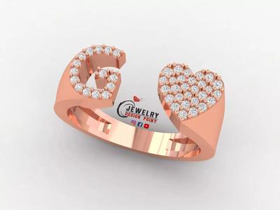 Custom Alphabet Heart Diamond Ring  AtoZ Love Ring Letters Ring