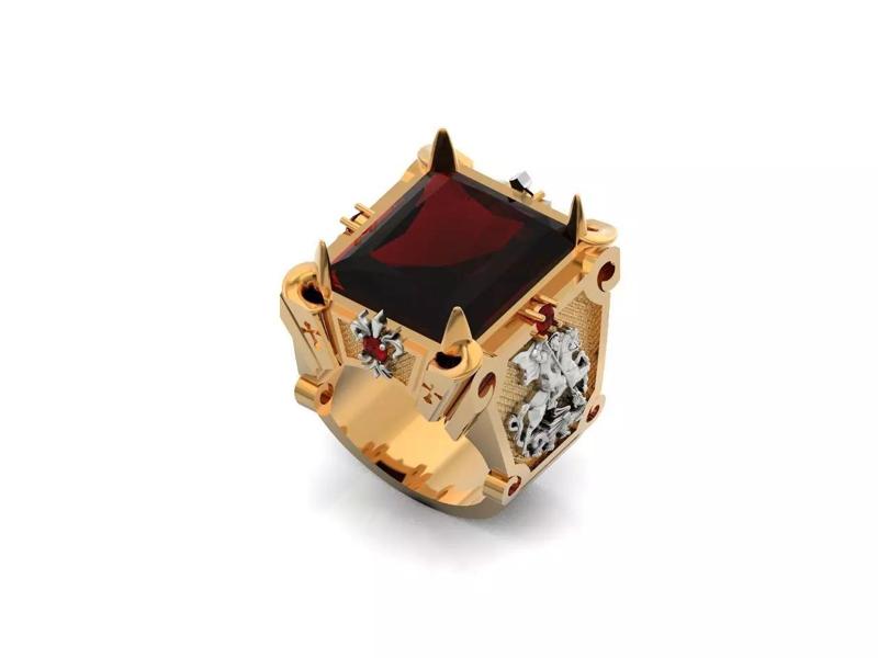 heavyweight big man ring with St George the Victorious and wolf