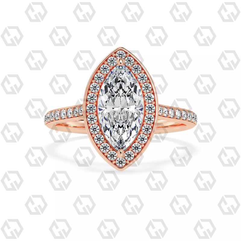 Ring 195 Marquise Shape Cathedral Halo pave set with Gems