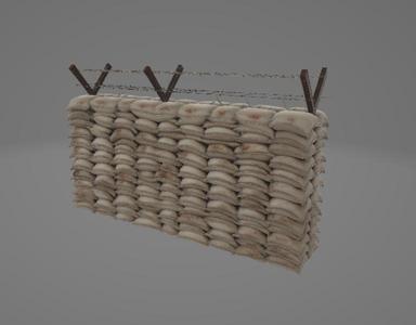 Military Sandbag Fortification with Barbed Wire