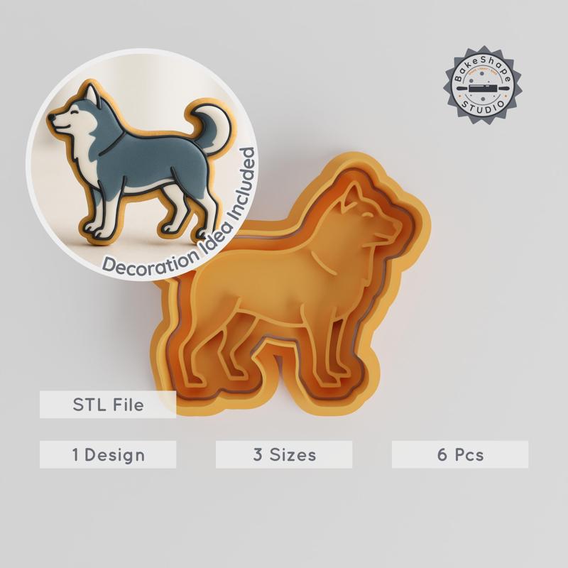 Alaskan Malamute Cookie Cutter & Stamp Set, Dog Breed Shapes, Fondant Baking Tools, 3 Sizes, Animal-Themed Baking Collection
