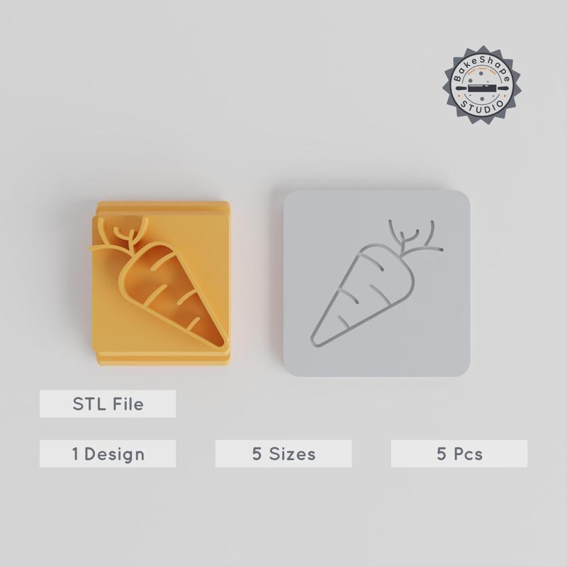 Carrot Stamp Tile Set, 5 Sizes, Food & Organic Vegetable Motif for Clay, Cookies, Fondant