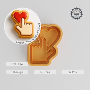 Feelings Shape Cutter & Stamp Set, Heart Gesture Cookie & Fondant Decor, Valentine's Love Sign, 6-Piece, S/M/L Sizes