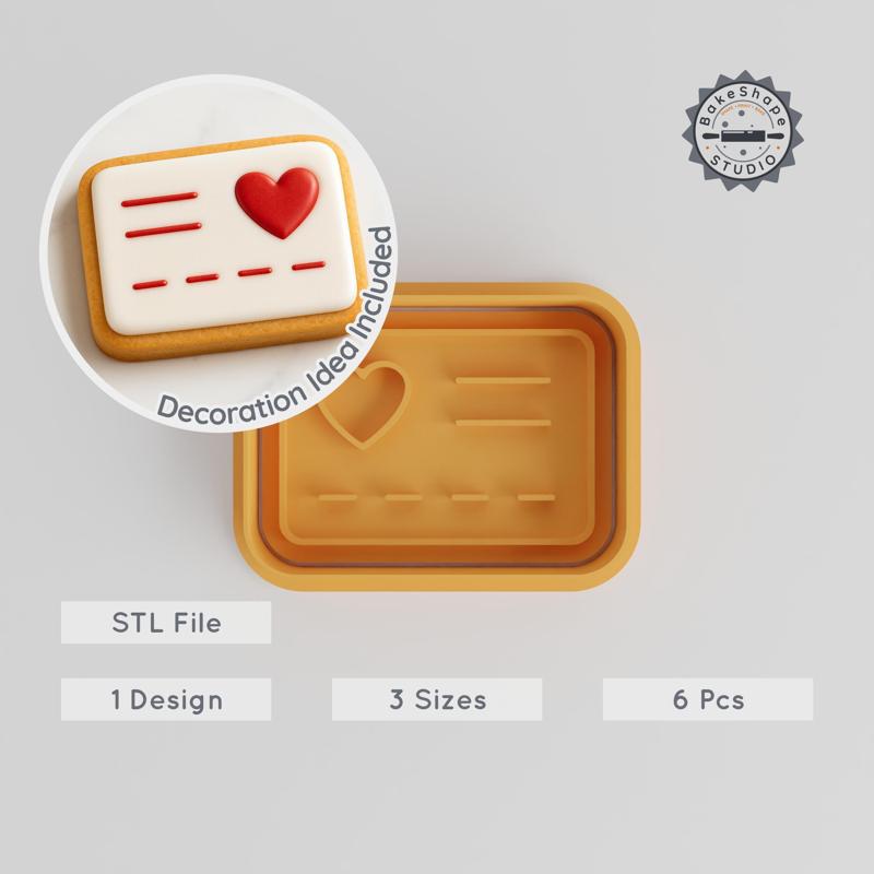 Valentine Card Shape Cutter & Stamp, Perfect for Cookies & Fondant, 3 Sizes Set, Love & Romantic Designs