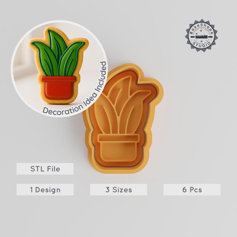 Bent Snake Plant Shape Cutter & Stamp, Cookie & Fondant Decor, 6-Piece Set, Sizes S/M/L