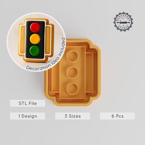 Traffic Light Shape Cutter & Stamp, Perfect for Cookies & Fondant, 3 Sizes, 6-Piece Set