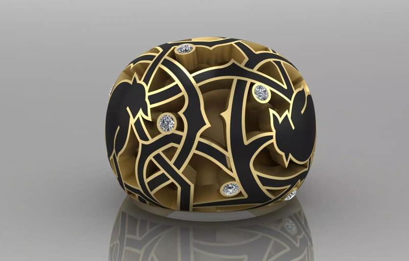 Ring with enamel and bullfinch