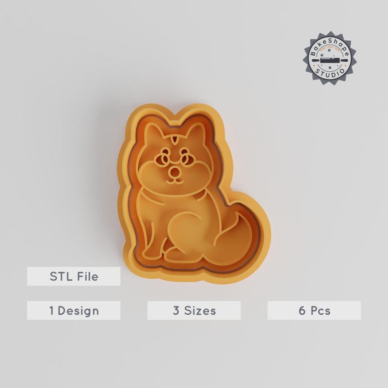 Chiba Shape Cutter & Stamp Set, Perfect for Cookies & Fondant, Includes 6 Pieces in S/M/L Sizes, Japanese Dog Design, Ideal for Baking