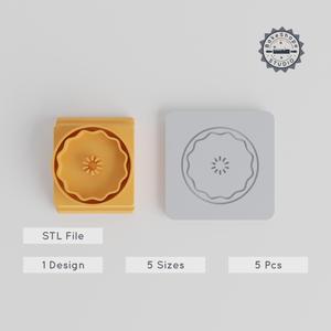 Pie Stamp Tile Set, 5 Sizes, Food & Dessert Motifs, Ideal for Clay, Cookies, Fondant