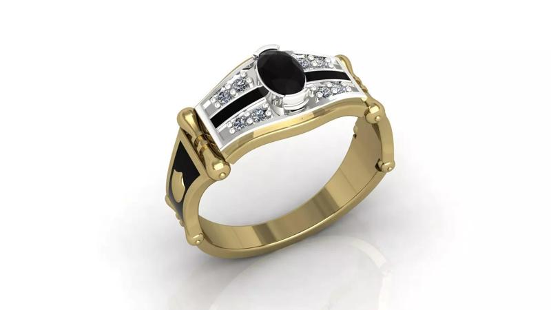 Ring gold with onyx and diamonds