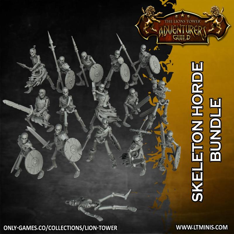 Skeleton Horde Melee Bundle - Set of 15 plus Bonus Corpse (32mm scale, Pre-supported miniatures)