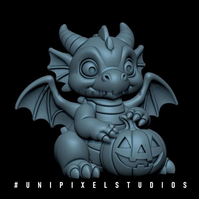 Cute Dragon and jack-o'-lantern Halloween STL