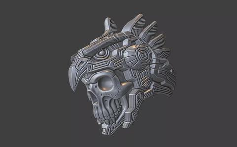 mayan inca style skull warrior  futuristic eagle ring