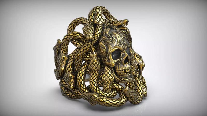 Medusa Gorgon Snakes Skull Head Ring