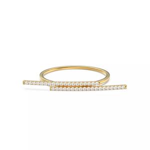 Round Diamond Curved Bar Ring Minimalist Round Zircon Band 3D