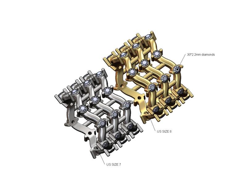 Dainty triple row diamond eternity wave band US sizes 7 8 3D print model