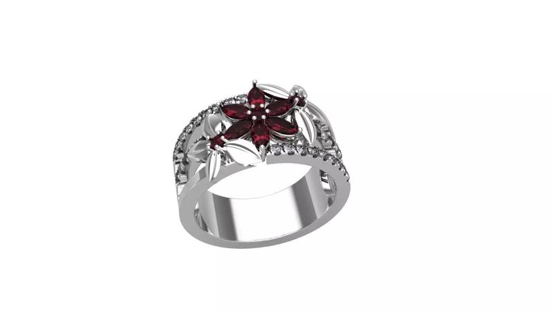 Flower ring with marquise diamonds