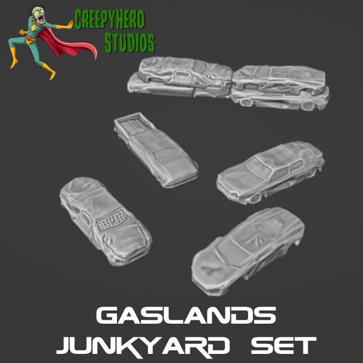 Gaslands 20mm Scale Wrecked Car Set STL – Post-Apocalyptic Vehicle Terrain for Tabletop Wargaming