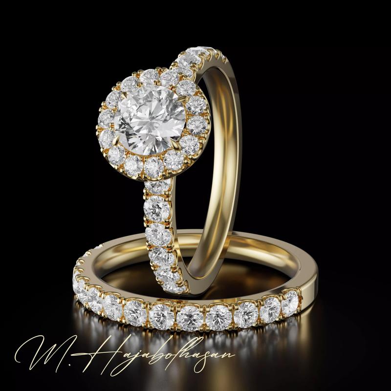 Elegant Diamond Halo Engagement Ring Set