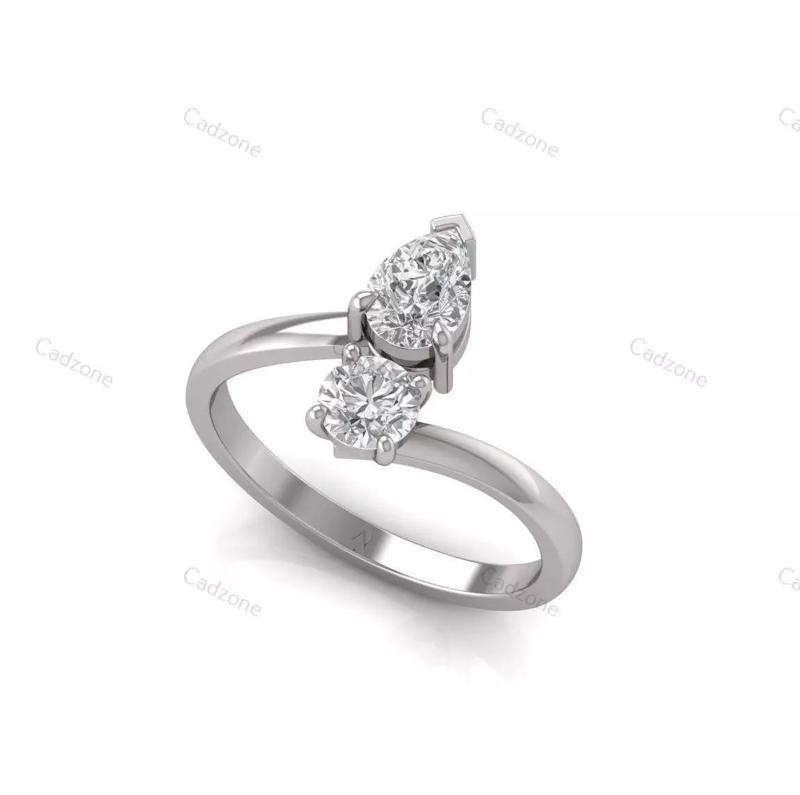 Elegant Two-Stone Pear and Round Diamond Ring Design