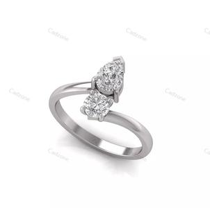 Elegant Two-Stone Pear and Round Diamond Ring Design