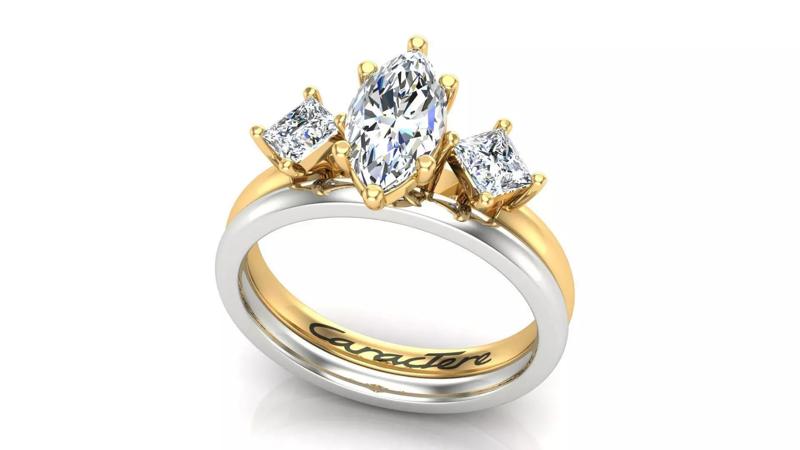 3 Stone Engagement Ring With Wedding Band
