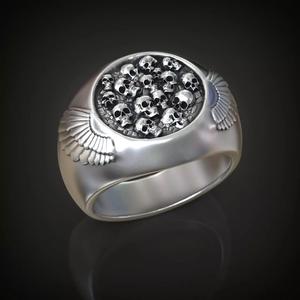 Signet ring skulls wings bones